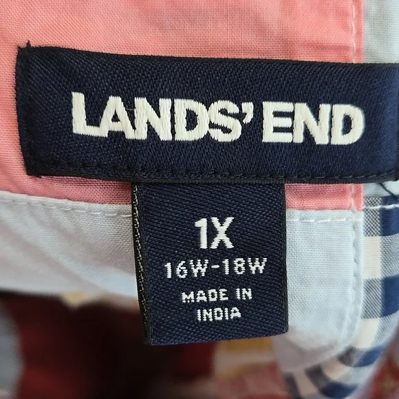 Lands' End Womens Poplin Boyfriend Button Front Patchwork Plus Size Curvy 1X - Picture 9 of 13